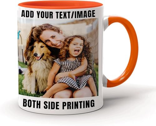 EKAM Personalised Photo Mug - 11oz, Collage Design, Custom Gift Cup for Mum, Dad, Friend, Sister, Brother, Grandparents - Birthday (Orange)
