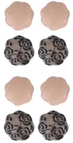 DEARMAMY 4paires Cache-tétons Autocollants Réutilisables Silicone pour Femmes De Disques Forme De Fleur Noir Et Couleur Peau Parfait pour Tenues Robes De Soirée Et Costumes Transparentes