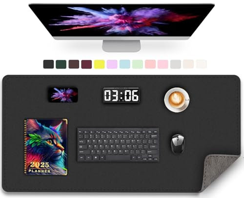 METEOROCK Schreibtischunterlage 90 x 43 cm, PU Leder Große Tischschutzpolster, Wasserfest & Rutschfest Computer Schreibtischunterlage, Büro Tischunterlage für Tastatur Maus (Schwarz)