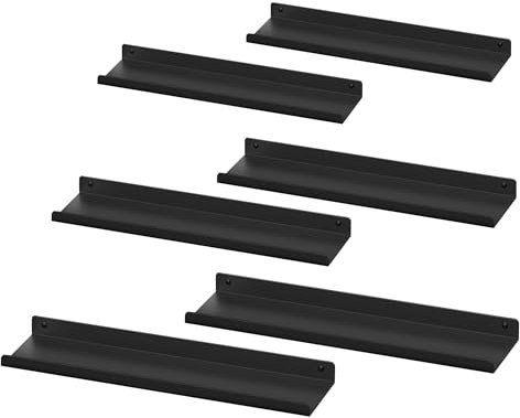 SONGMICS Wandregale aus Metall, 6er Set, Schweberegale, Industrie-Design, Wandboards, für Dekos, für Schlafzimmer, Küche, Badezimmer, Wohnzimmer, unterschiedliche Layouts, schwarz LFS012B02
