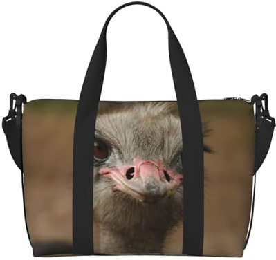 Reisetasche mit niedlichem Straußen-Druck, Reisetasche, persönliche Gegenstände, für Reisen, Fitnessstudio, Sport, Wochenende, Schwarz , Einheitsgröße