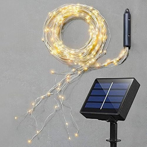 Gresonic Solar 300er Kupferdraht Lichterkette Außen Wasserfall Lichterbündel LED Lichterschweif, Wasserdichte Lichterstrang für Gießkanne kinderzimmer camping balkon Aussen und Innen Deko Warmweiß