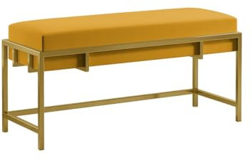 BETTSO - Elegante Sitzbank LAMO - Polsterbank mit Metalbeinen - Moderner Bettbank - Garderobenbank - Sitzhocker Wohnzimmer, Schlafzimmer, Metalfarbe Gold - Stofffarbe Honigfarben (Gelb) - 80x35x45cm