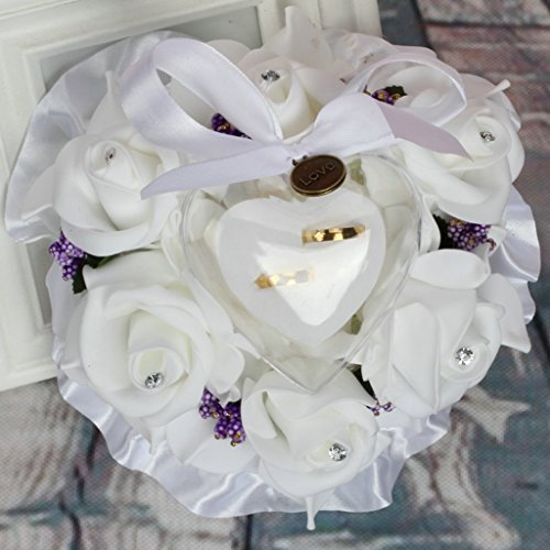 NONGYU Herzförmige Kissenschachtel, Rosenblüte, Hochzeitskissen, 15 x 9 cm