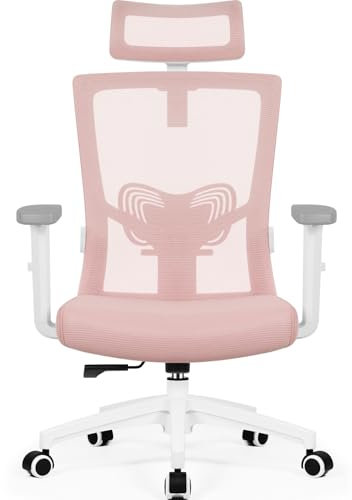 Daccormax Chaise Bureau Ergonomique, Chaise de Bureau Confortable à roulettes, Appui-tête et Accoudoirs Ajustables, Siège Bureau avec Le Support Lombaire, Maille Respirante, Rose