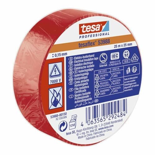 TESA Cinta Aislante Rojo PVC 25 mm x 25 m - Marca EAN: 4063565292484
