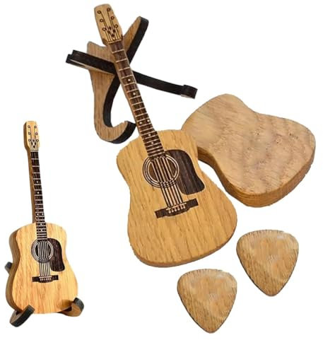 GREOHNMPAW -Gitarrenplektrenhalter in Gitarrenform, Plektrenbox Aus mit Ständer, Vintage-Gitarrenkoffer Zur Auswahl