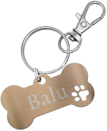 Personalisierte Hundemarke aus Edelstahl – Knochenform mit Pfotenausschnitt – Hochwertige Wunschgravur – Rostfrei, Langlebig & Wetterbeständig – in verschiedenen Farben erhältlich (Rosegold)