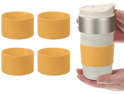 sourcing map 4Pack Coffee Cup Sleeves, Reusable Silicone Heat Resistant Cup Protective Sleeve Nonslip Mug Protector Cover for Home Travel Coffee Mug Glasses Water Bottle Boots, Yellow