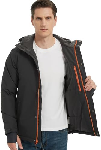 NORDIC OUTLAND Men's Winter Ski Jacket,Waterpoof Insulated Snow Coat,Windproof Hooded Warm Raincoat Windbreaker (US, Alpha, Large, Regular, Regular, Dark Grey)