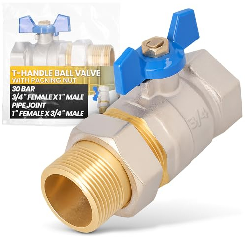 Instalguru Kugelhahn Kugelventil 3/4'' IG x 1'' AG Hahn Ventil Flügelgriff Absperrhahn Absperrventil Verschraubung Vernickelt Messing 30 bar PTFE Sicher für Trinkwasser