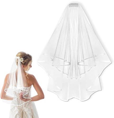 Eymobad Brautschleier, Elegent Brautschleier Damen, Schleier Braut Weiß, Weich Hochzeitsschleier, Softtüll Braut Schleier Weiss für Halloween Bräute Dusche Junggesellinnenabschied Hochzeit Hen Party
