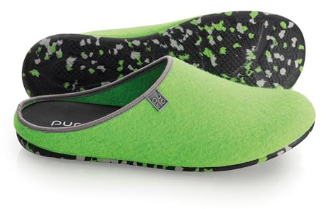 Purosteps Hausschuhe Model: Fieltro-Signet *Aus Recycelten PET-Flaschen in spanischer Manufaktur hergestellt* Nachhaltige & Vegane premium Pantoffel für Damen & Herren (Neon Grün-Grau/Größe: 38)
