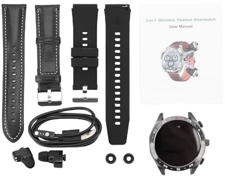 MUNEFE Montre intelligente avec écouteurs, montre intelligente 2 en 1, montre météo, minuterie, réveil avec écouteurs Bluetooth antibruit pour hommes et femmes