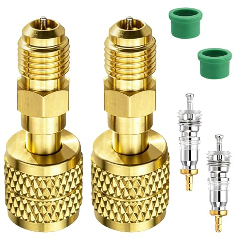 Confezione da 2 Adattatore in ottone per refrigerante R32 R454B, filettatura inversa 1/4 pollice femmina a 1/4 pollice maschio, compatibile con serbatoi R-454B/R-32 e sistemi split