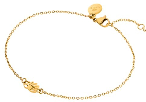 Purelei Awesome Fußkette Damen mit Lotus Anhänger, Fußschmuck aus Edelstahl vergoldet, verstellbare Fußkette 21–25 cm, Sommerschmuck, filigrane Anklet, Geschenk für Damen