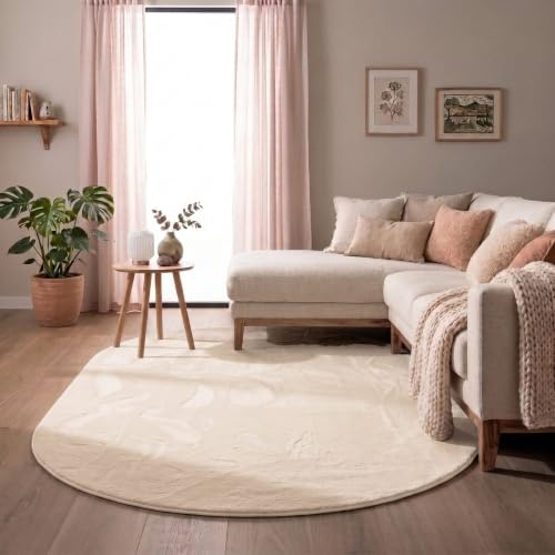 FRAAI | Home & Living Flauschiger Teppich Oval - Cozy Creme - 80x120cm