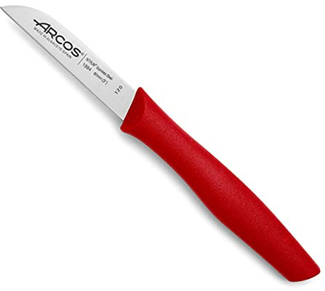 Arcos Serie Nova - Cuchillo Mondador - Hoja de Acero Inoxidable de 80 mm - Mango de Polipropileno Color Rojo