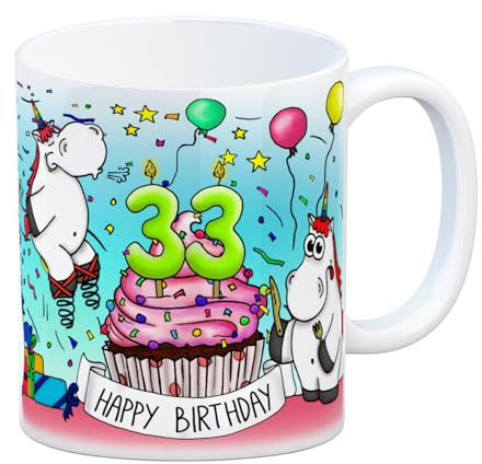 trendaffe - Honeycorns Tasse zum 33. Geburtstag mit Muffin und Einhorn Party