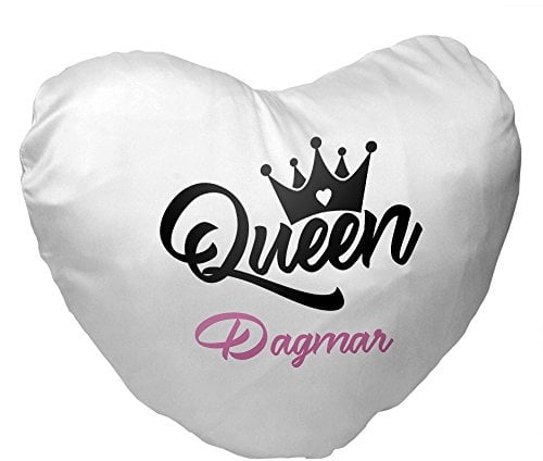 Eurofoto Herz-Kissen mit Namen Dagmar und schönem Queen-Motiv für Frauen | Valentinstagsgeschenk | Kuschelkissen | Schmusekissen