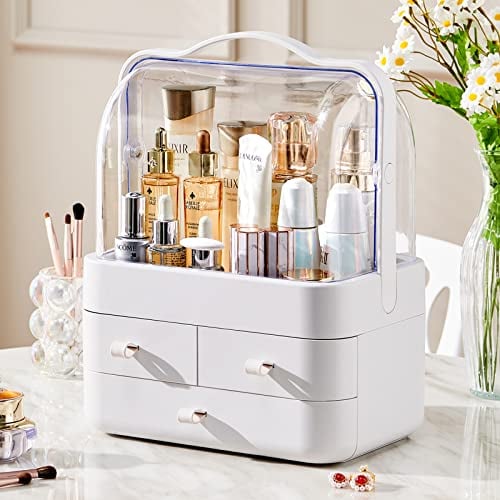 RMAN Make Up Kosmetik Organizer, Schubladen Beauty Aufbewahrung Schmink Organizers Staubdicht mit Deckel Hohe Kapazität Kosmetikbox für Schlafzimmer, Badezimmer, Schminktisch (Weiß)