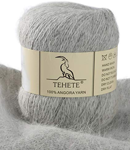 TEHETE 100% Angorawolle Garn zum stricken, Häkelgarn 38 Farben 325 Merter 50g 2-fädig je Knäuel,weich und leicht,Grau,868
