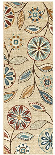 Maples Rugs Reggie Teppich mit Blumenmuster, rutschfest, für Flur, Eingang, 30 x 12 cm, Beige