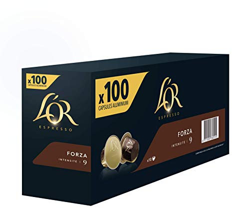 L'OR Café Espresso Forza Intensité 9, 3 Paquets de 100 Capsules Aluminium Compatibles Nespresso