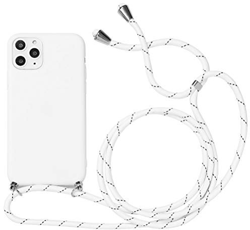 Yoedge Funda con Cuerda para Huawei P20 Lite-5.84, Funda de Silicona Antideslizante Suave TPU para Teléfono Móvil con Colgante Ajustable Collar Correa para el Cuello Cadena Cuerda, Blanco