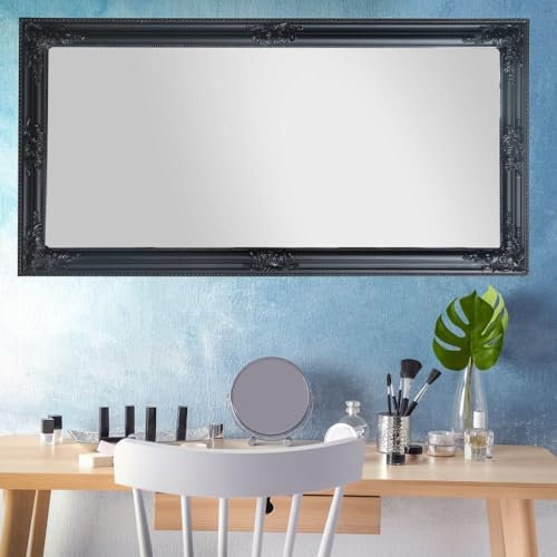 LEBENSwohnART BESSA Wandspiegel, Spiegel groß Barock 120x60cm, Schwarz Matt