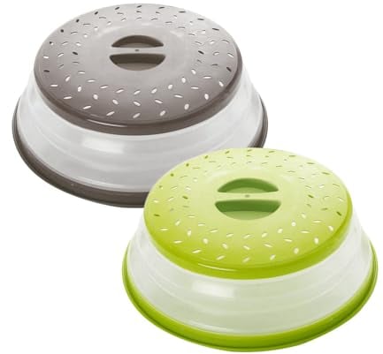 Hwtcjx Tapa Microondas, Pack de 2 Tapa Microondas Libre Bpa, Salpicaduras de Tapa para Microondascon Orificio de Vapor, para Colador Plegable de Enjuague Frutas Verdura (Amarillo, Gris)