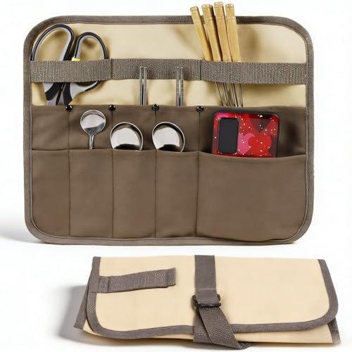 Cyrank Knife Roll Bag, Canvas Knife Case with 10 Slots Hanging Knives Pouch Case Chef Knives Roll Bag for Stroage Home Traveling Camping
