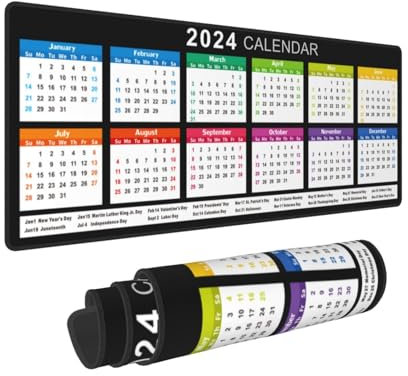 Gaming-Mauspad mit Kalender 2024, groß, XL, lange erweiterte Tastatur-Pads, großes Mauspad, Desktop-Matte, Computer, PC, Laptop, Heimbüro, Dekoration, Zubehör für Arbeit, Spiel