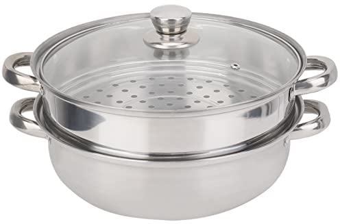 2 Strati Vaporiera in Acciaio Inossidabile, Pentola Con Vetro Coperchio Doppia Steamer Cestino Vapore Impilabile Cuocivapore Cucina piroscafo Premium Caldaia Per Cottura Verdure Carne Pesce Dim Sum