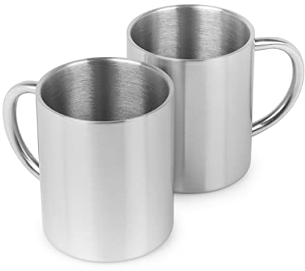 Homiu Double Walled Coffee Mug Insulated 300ML with Cool Touch Handle BPA Free Food Grade Stainless Steel Tea Cups Travel Camping Mugs… (2 Cups)