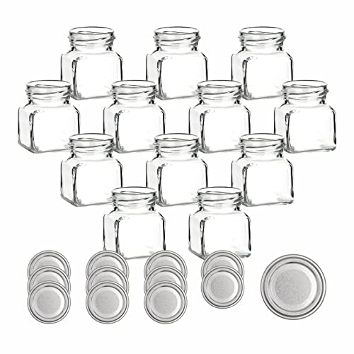 gouveo 12er Set Einmachgläser 120 ml eckig mit Drehverschluss silberfarben BlueSeal - Vorratsgläser mit Deckel - Marmeladengläser, Einkochgläser, Gewürzgläser, Einweckgläser