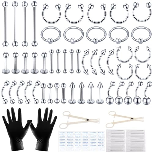 104pcs Piercing Kit 14G16G Ear Lip Septum Eyebrow Nipple Body Self Jewelry