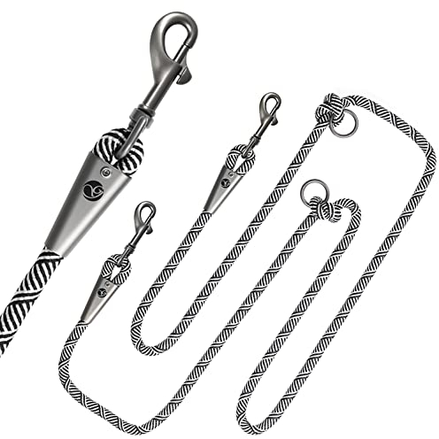 Hundeleine/Führ-Leine aus Premium PPM-Seil, 2-Fach verstellbar, strapazierfähige Trainings-Leine mit Zwei Karabinern 2 Meter (Schwarz-Weiß)