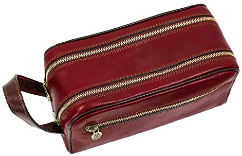 Kulturbeutel Leder Herren - Kosmetikbeutel - Waschtasche für Männer - 100% Echtleder - Hochwertige Kosmetiktasche Mann - Time Resistance Rot