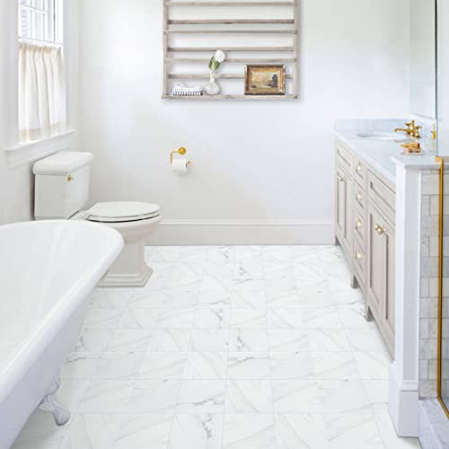 Vinyl Flooring Self Adhesive Floor Tiles Peel and Stick Floor Tiles Waterproof Marble Effect for Bathroom Kitchen Living Room Inner Porch 20x20cm 10pcs