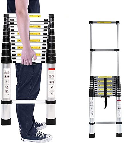 Escalera Telescópica de 4,4M, Escalera de Aluminio Recta Individual Extensible, Escalera Plegable Portátil, Escalera Multifunción Carga Máxima de 150kg