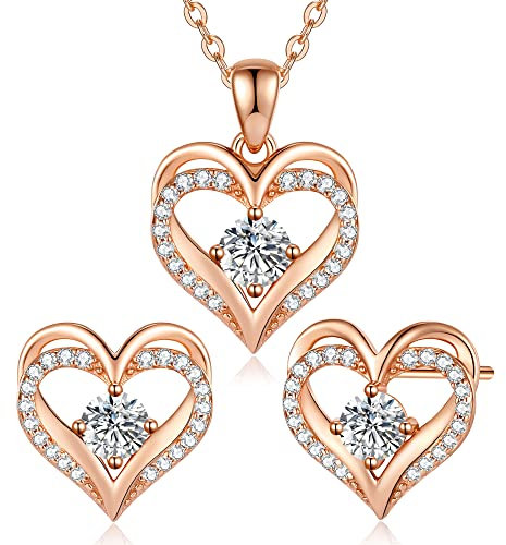 CDE Jewellery Sets for Women 925 Sterling Silver Heart Necklace and Earrings Sets Anniversary Birthday Christmas Jewelry Gifts for Women Mum Girlfriend Her