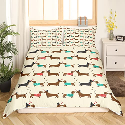 Dackel Bettwäsche 220x240 für Liebhaber Süßer Wursthund Bettwäsche Set Braune Hundepfoten Bettbezug Kawaii Pärchen Welpen Bettbezug Haustier Tier Thema Bettwäsche Set