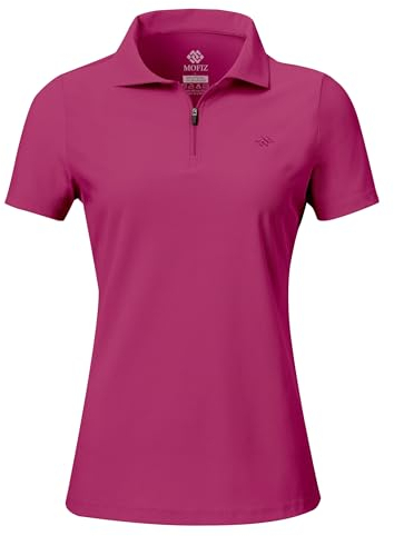 AjezMax Polo-Shirt Damen Kurzarm Sports Polohemd mit Reißverschluss Schnelltrocknend Weich Stretch Laufshirt Rosa S