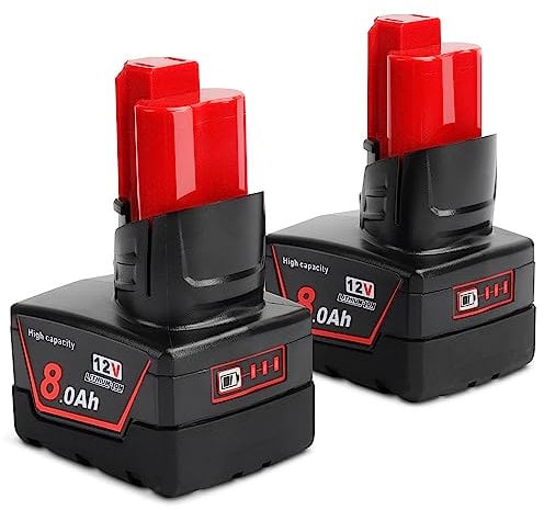 Powarobor 2 Pack M12 12V 8.0Ah Replacement Battery for Milwaukee M12 XC Cordless Tools,8000mAh High Capacity Lithium-ion Battery Compatible with 48-11-2401 48-11-2402 48-11-2411 48-11-2420 48-11-2460