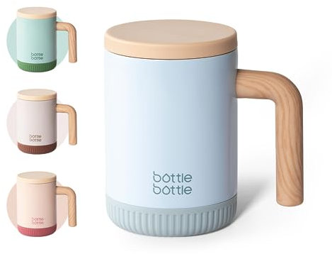 BOTTLE BOTTLE Mug with Lid 0.4L (0.4 L), Stylish, Tumbler, Lid, Spill-proof, Stainless Steel, Vacuum, Insulated, Cold Insulated, Coffee, Direct Drinking, Students, Women, Men, Ceramic Style, Blue