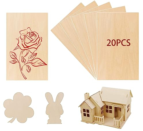 RobLuX 20 Piezas Madera Contrachapada, Madera de Balsa Fina 20×10cm, Espesor 0.2cm/0.08 Pulgadas, Madera Contrachapada de Madera de Tilo Sin Terminar Para Modelos Diy