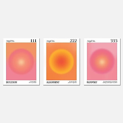 Enthusiasm Set of 3 Angel Numbers 111 222 333 Number Intuition Pink Orange Aura Energy Y2K Gradient Wall Art Poster Prints for Bedroom Dorm Decor, UNFRAMED (40x60cm)