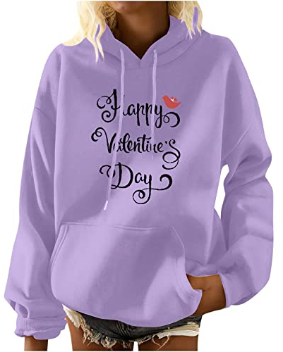 WLHBF Hoodie Damen Oversize Langram Damen-Valentinstag-Langarm-Briefdruck, lässig, Fester Pullover, lockerer Hoodie, Dicke Bluse, Top, Rundhals-Shirt mit Taschen-Sweatshirt Hoodie Bauchfrei (P, XXXL)