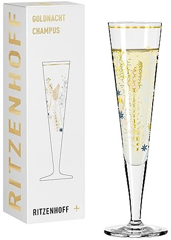RITZENHOFF 1071037 Champagnerglas 200 ml - Serie Goldnacht Nr. 37 - Edelweiß-Motiv mit Echt-Gold - Made in Germany